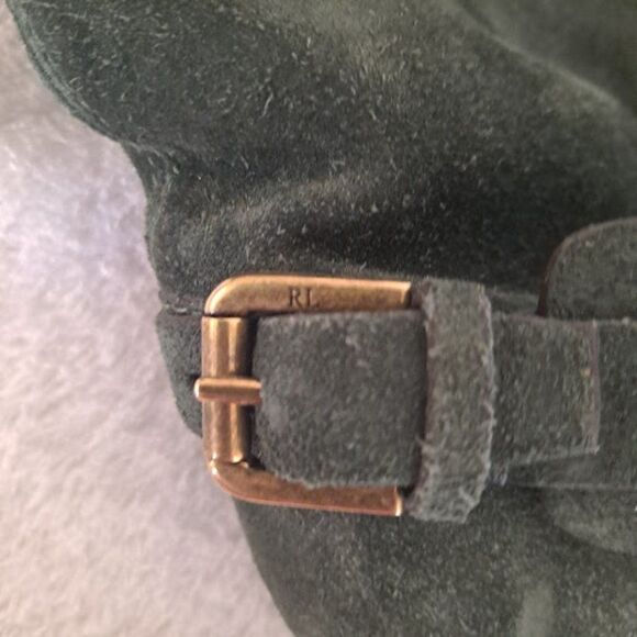 Ralph Lauren Collection Harness Boots Italy Green Suede 1.5" Cowgirl Heel Buckle - Picture 9 of 15